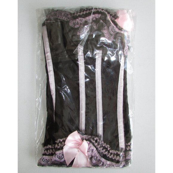 Black Pink Ruffled Corset Panty Set - Med - NEW - Picture 12 of 14